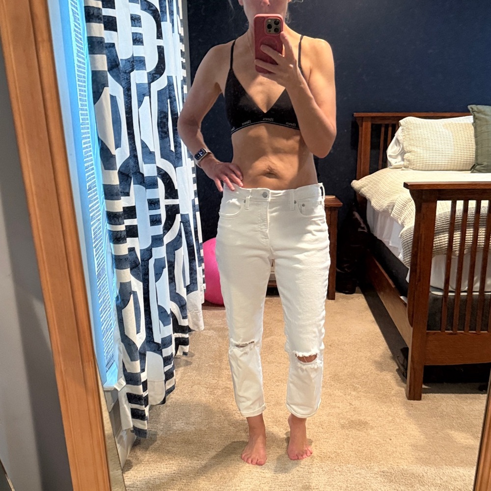 J. Crew White Distressed Cropped Jeans